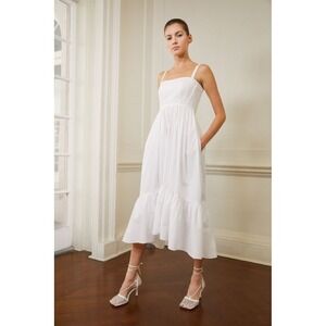Cinq a Sept Elsie Spaghetti-Strap Poplin Midi Dress‎ White Women's Size 0